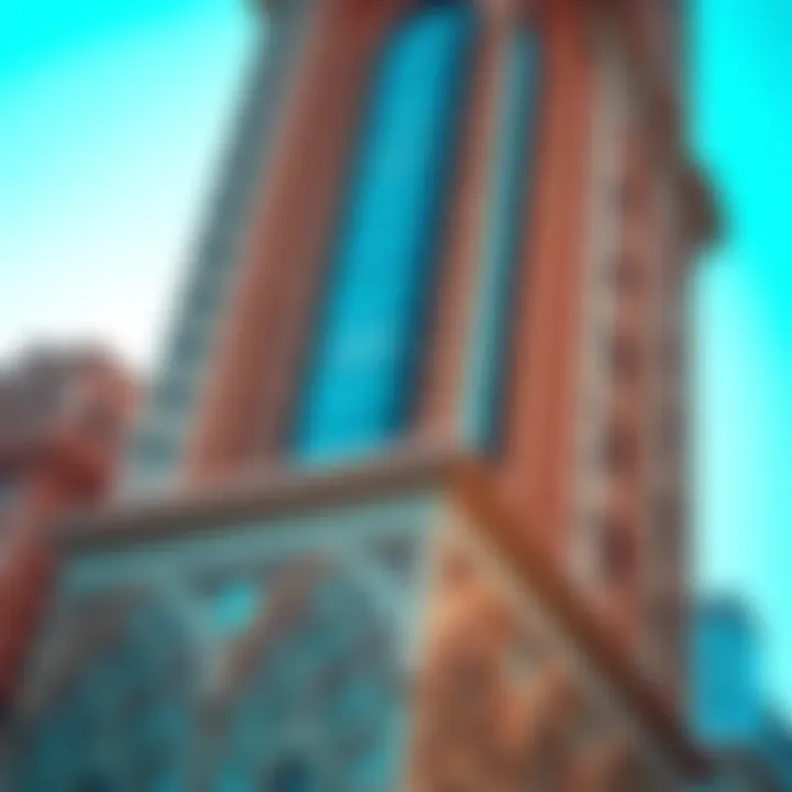 Close-up of the intricate facade of Al Maktoum Building highlighting cultural motifs
