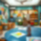 A vibrant classroom setting showcasing children's creative artwork