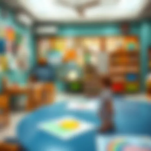 A vibrant classroom setting showcasing children's creative artwork