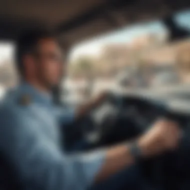 Instructor demonstrating safe driving techniques in a training vehicle