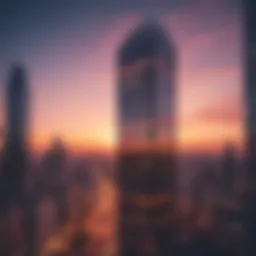 Stunning view of BM Tower against a sunset backdrop