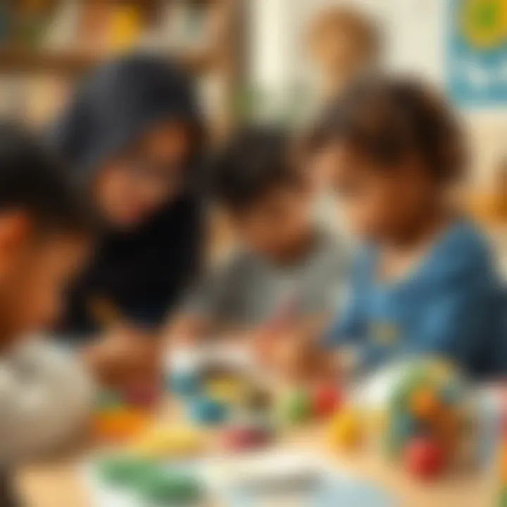 Community members engaging with children in educational activities