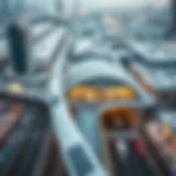 Aerial view of Dubai Creek Harbour Metro Station showcasing its modern architecture