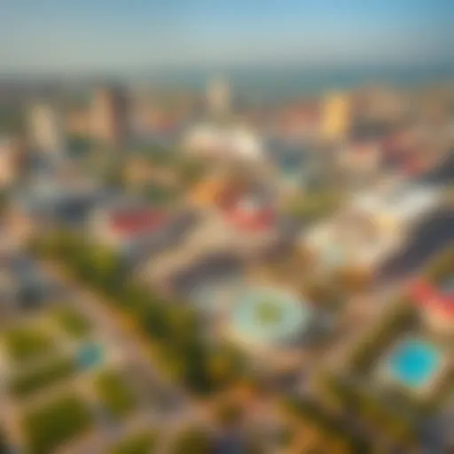 Aerial view of Dubai International Academic City showcasing diverse educational institutions and green spaces.