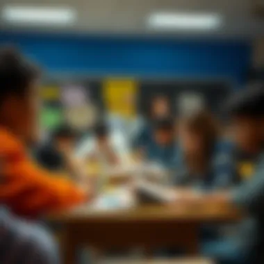 Dynamic Learning Environment Students engaging in collaborative learning in a vibrant classroom setting.