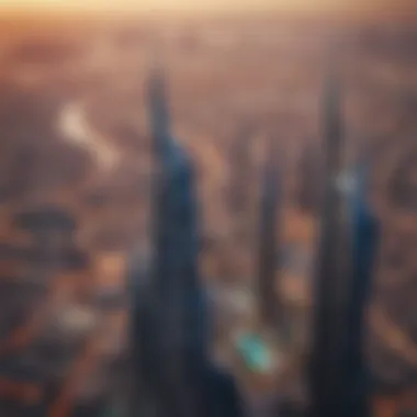 Aerial view of Dubai featuring Dunya Tower