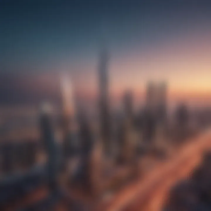 Panoramic view of the Dana Building against the backdrop of Dubai's skyline.