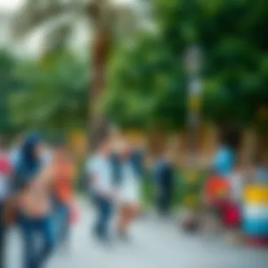 Engaging Community Life in Dubai Community gathering in a vibrant park setting