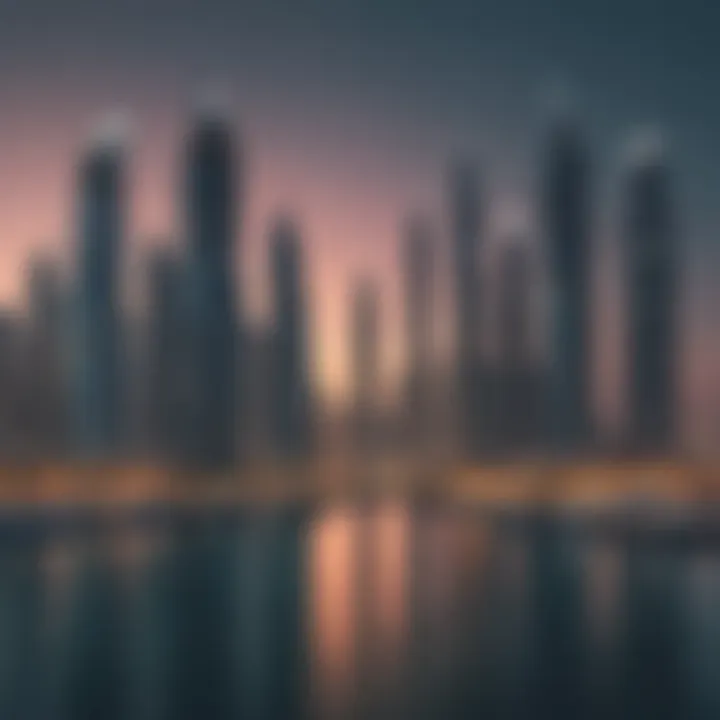 A panoramic view of Dubai Marina Harbor showcasing its stunning skyline and waterfront.