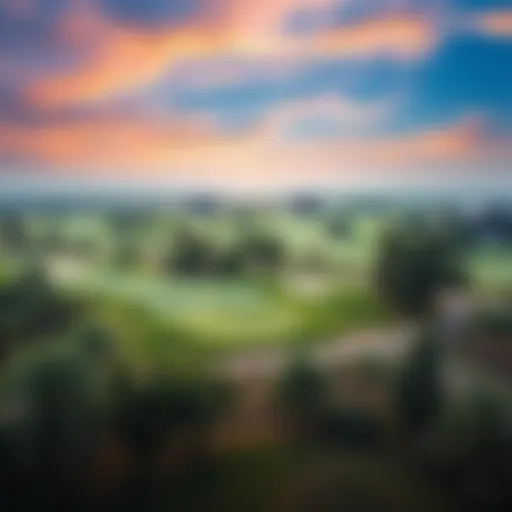 Aerial view of the lush fairways at Jumeirah Golf Course