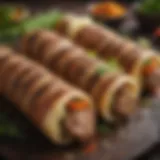 Culinary delight of kabab rolls garnished with fresh herbs and spices