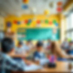 A vibrant classroom with students engaged in learning activities