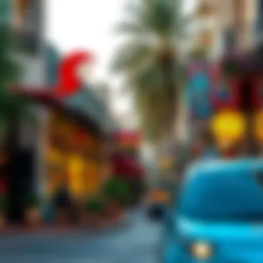 Vibrant Neighborhood Street Scene A vibrant street scene in a popular Dubai neighborhood filled with cafes and shops