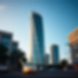 A stunning view of the Remal Tower showcasing its unique architectural design