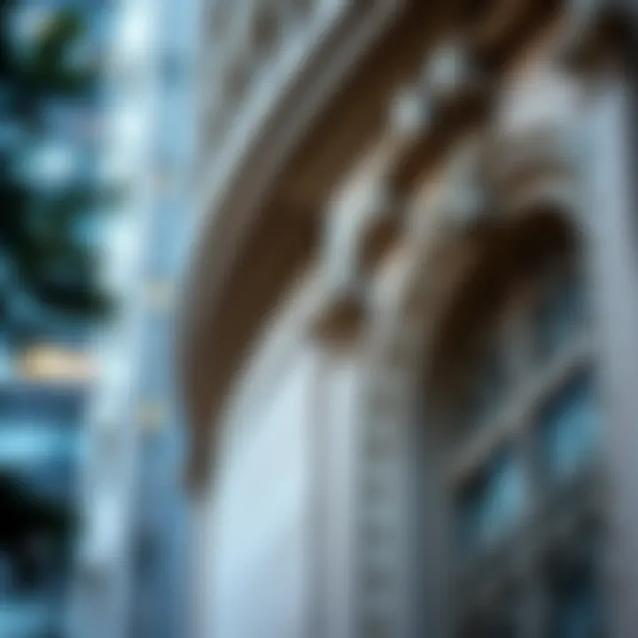 A close-up of the intricate details in the facade of Remal Tower