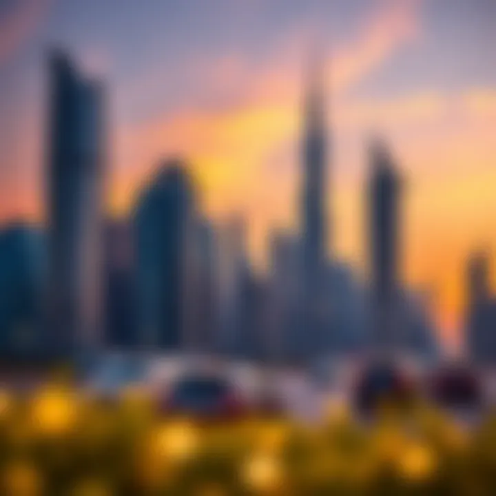 Stunning skyline of the Trade Centre District at sunset