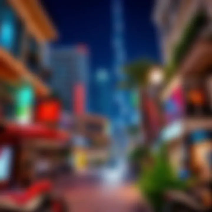 Vibrant neighborhood surrounding Tiger Tower with lively streets