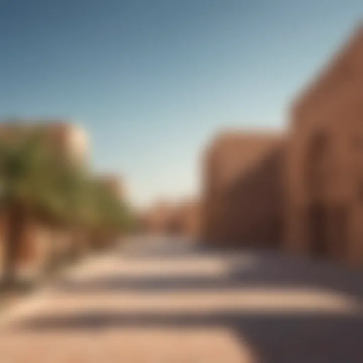 A panoramic view of Al Quoz showcasing its unique architecture against the backdrop of a clear sky