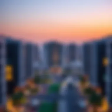 Modern residential buildings in Latifa City at dusk