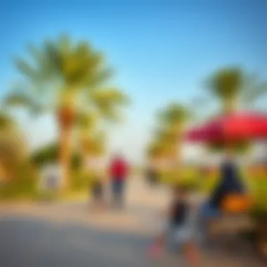 Recreation in Mirdif Parks Scenic park in Mirdif with families enjoying