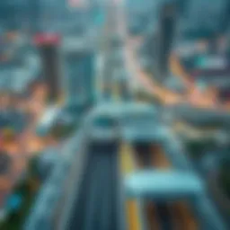 Aerial view of metro station near International City