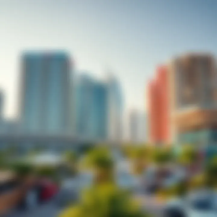 Vibrant community life in Silicon Oasis contrasting with the urban landscape of Business Bay