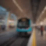 Metro train arriving at a station in Dubai