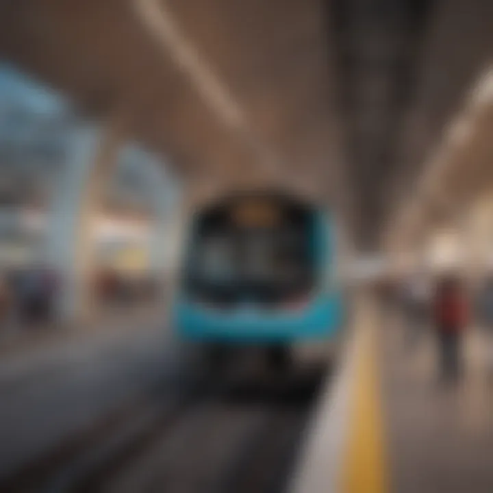 Metro train arriving at a station in Dubai