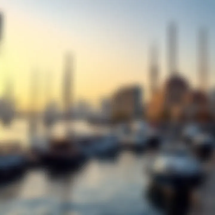 Scenic view of Dubai Creek Harbour with skyline in background