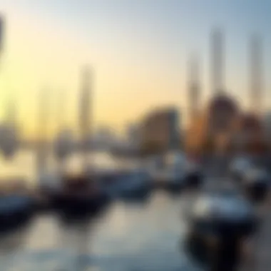 Scenic Dubai Creek Harbour Scenic view of Dubai Creek Harbour with skyline in background