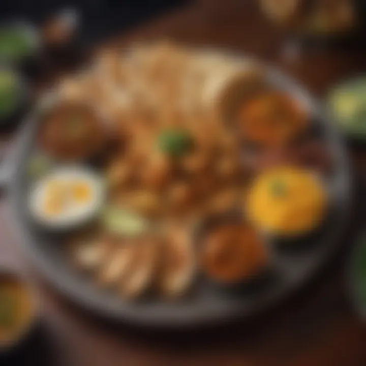 A beautifully presented platter of traditional Pakistani dishes