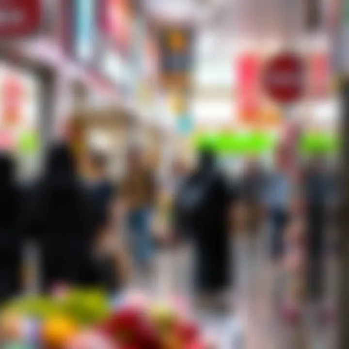 Customers enjoying their shopping experience in the vibrant ambiance of the supermarket