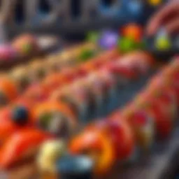 Artfully arranged sushi platter showcasing vibrant colors and textures