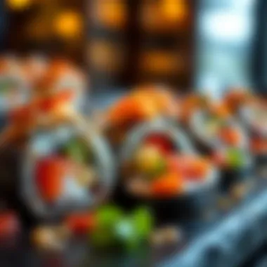 Garnished Sushi Rolls Close-up of sushi sushi rolls artistically garnished with fresh ingredients
