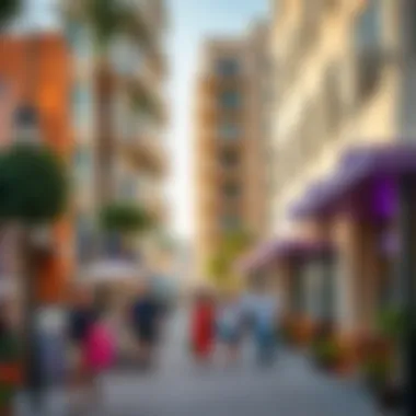 Vibrant Street Life in The Greens, Dubai Vibrant street scene in The Greens with local shops and cafes