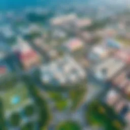 Aerial view of Academic City showcasing its campuses and green spaces.