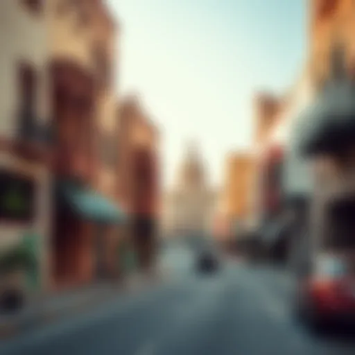 Vibrant street scene in Wasl District showcasing local architecture